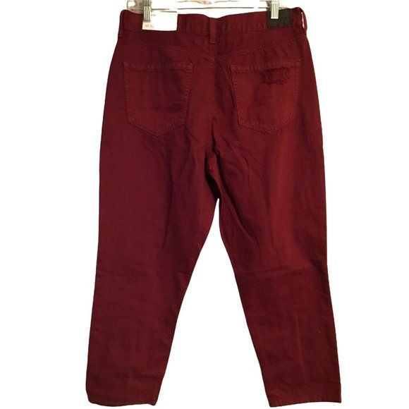 NWT AMERICAN EAGLE High Rise Mom Jean 12 SHORT Cranberry Ripped #428/756 - Picture 2 of 5